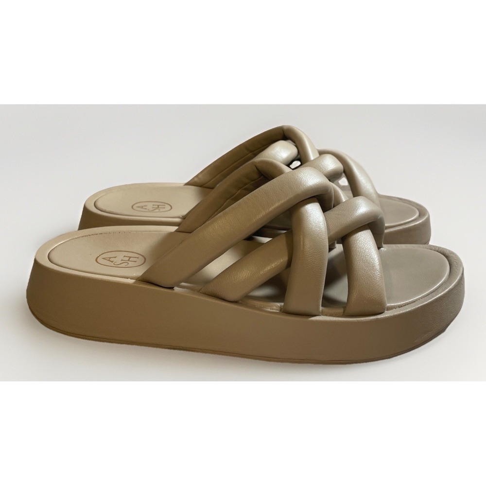 Ash Vanessa Puffy Leather Platform‎ Slide Sandals Taupe/Gray Women's 8.5